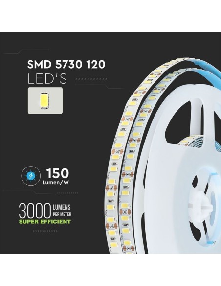 Strip led 12V, SMD5730, 18W/m, 120 led/m, IP20, larghezza 10mm - V-TAC VT-5730