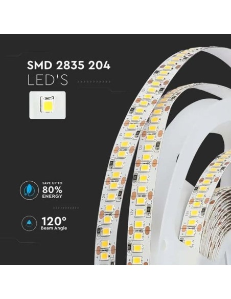 Ledstrip 12V, SMD2835, 17W/m, 204 leds/m, IP20, breedte 10mm - V-TAC VT-2835