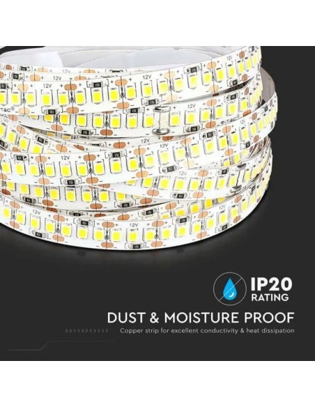 Tira led 12V, SMD2835, 17W/m, 204 leds/m, IP20, ancho 10mm - V-TAC VT-2835