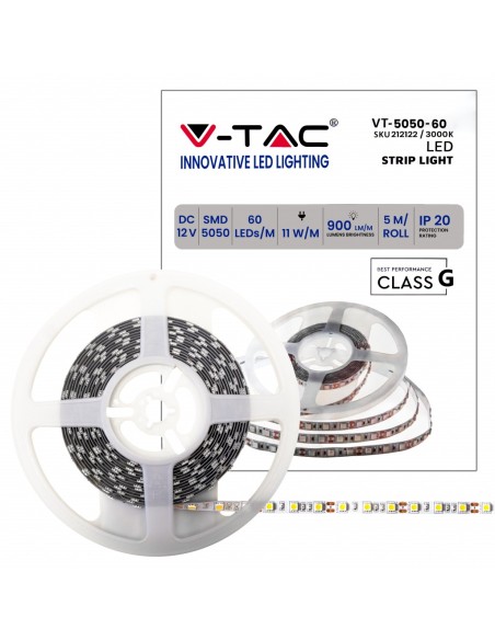 Tira led 12V, SMD5050, 11W/m, 60 leds/m, IP20, ancho 10mm - V-TAC VT-5050