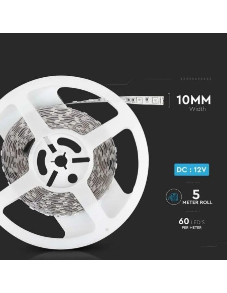 Strip led 12V, SMD5050, 11W/m, 60 led/m, IP20, larghezza 10mm - V-TAC VT-5050