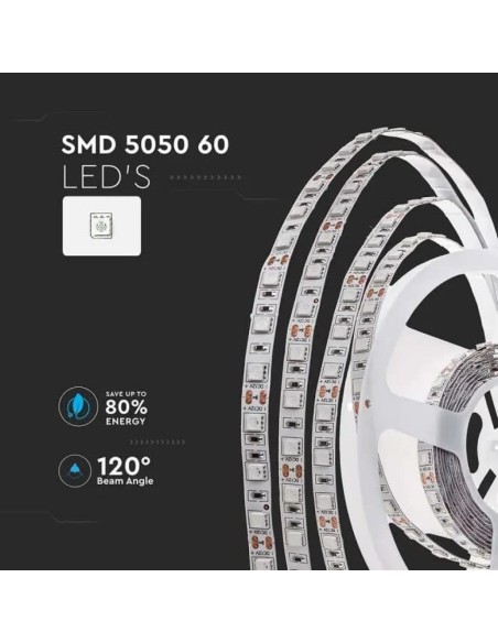 Strip led 12V, SMD5050, 11W/m, 60 led/m, IP20, larghezza 10mm - V-TAC VT-5050
