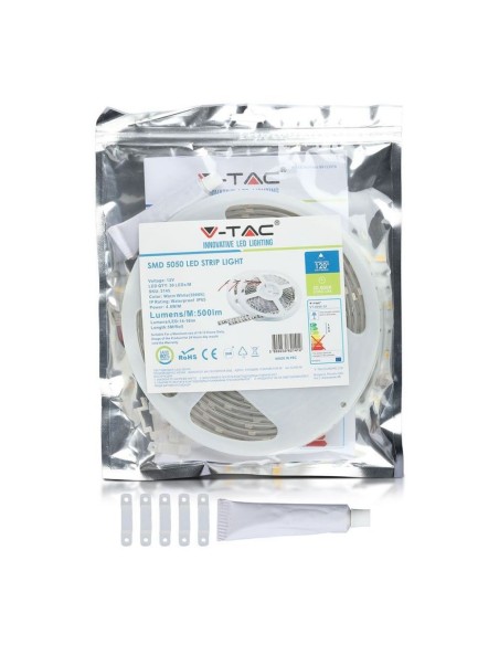 Bande LED 12V, SMD5050, 4.8W/m, 30 leds/m, IP65, largeur 10mm - V-TAC VT-5050