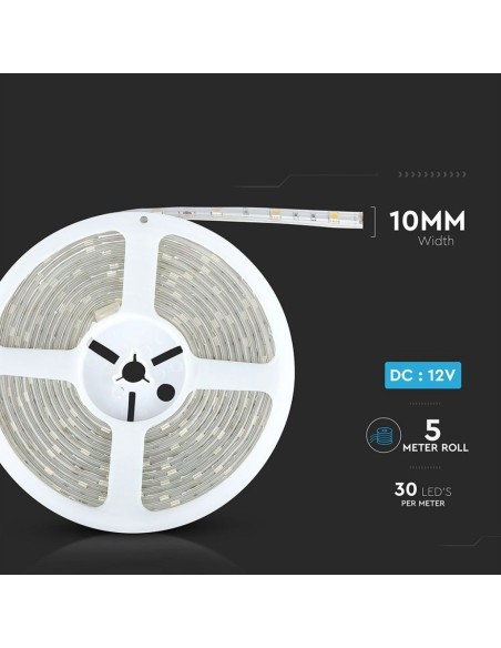 Tira de leds 12V, SMD5050, 4,8W/m, 30 leds/m, IP65, ancho 10mm - V-TAC VT-5050