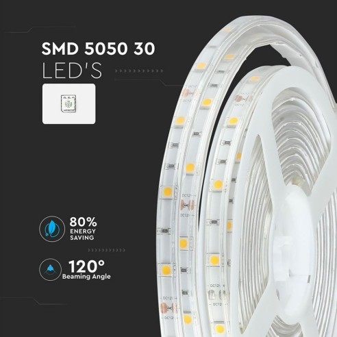 Ledstrip 12V, SMD5050, 4,8W/m, 30...