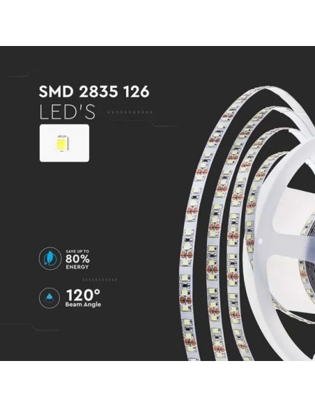 Tira LED 24V, SMD2835, 8W/m, 126 leds/m, IP20, ancho 10mm - V-TAC VT-2835