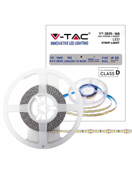 LED-Streifen 24V, SMD2835, 12W/m, 168 leds/m, IP20, Breite 10mm - V-TAC VT-2835