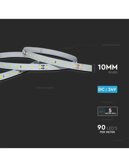 Tira LED 24V, SMD2835, 4W/m, 90 leds/m, IP20, ancho 10mm - V-TAC VT-2835