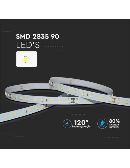 Tira LED 24V, SMD2835, 4W/m, 90 leds/m, IP20, ancho 10mm - V-TAC VT-2835