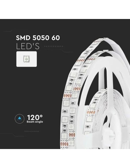 Bande LED 12V, SMD5050, 11W/m, 60 leds/m, IP20, largeur 10mm - V-TAC VT-5050