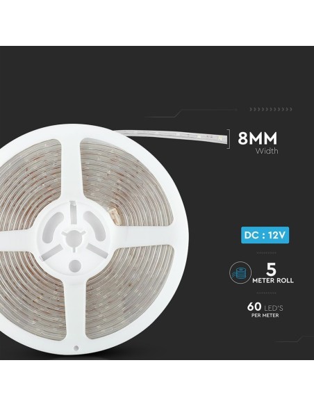 Led strip 12V, SMD3528, 3.2W/m, 60 leds/m, IP65, width 8mm - V-TAC VT-3528