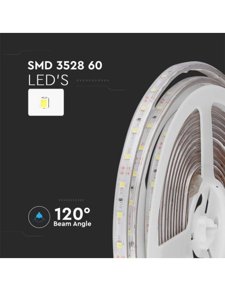 Led-Streifen 12V, SMD3528, 3.2W/m, 60 leds/m, IP65, Breite 8mm - V-TAC VT-3528