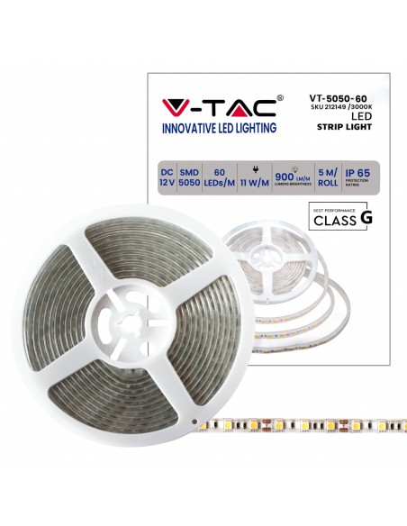 Tira led 12V, SMD5050, 11W/m, 60 leds/m, IP65, ancho 11mm - V-TAC VT-5050