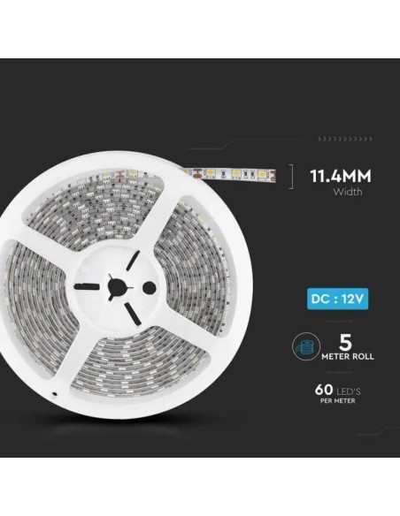 Ledstrip 12V, SMD5050, 11W/m, 60 leds/m, IP65, breedte 11mm - V-TAC VT-5050