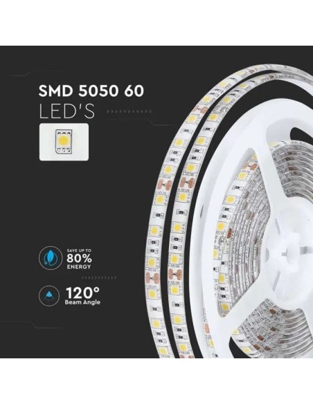 Led strip 12V, SMD5050, 11W/m, 60 leds/m, IP65, width 11mm - V-TAC VT-5050