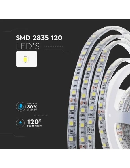 LED-strip 24V, SMD2835, 8W/m, 120 leds/m, IP65, breedte 9mm - V-TAC VT-2835
