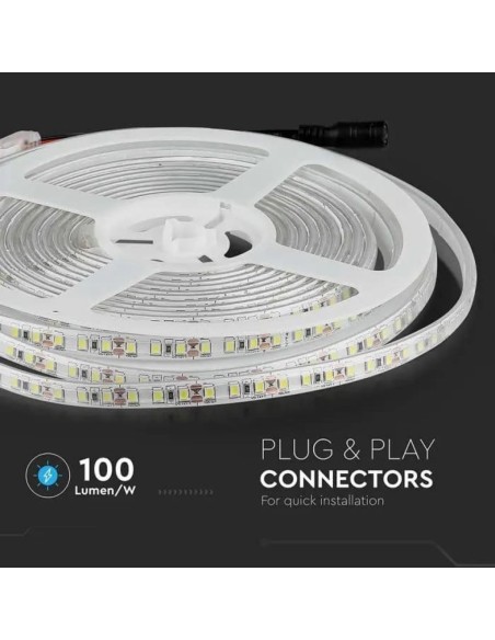 Strip led 12V, SMD3528, 8W/m, 120 led/m, IP65, larghezza 9mm - V-TAC VT-3528