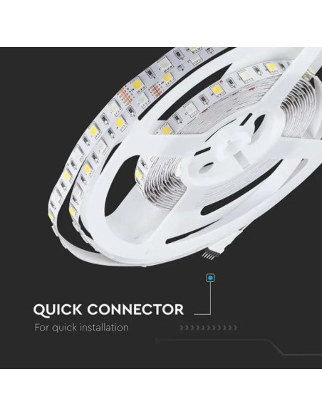 Tira led 12V, RGB y blanco SMD5050, 8W/m, 60 leds/m, IP20, ancho 10mm - V-TAC VT-5050