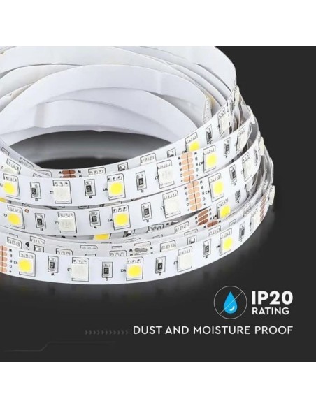 Led strip 12V, RGB and white SMD5050, 8W/m, 60 leds/m, IP20, width 10mm - V-TAC VT-5050