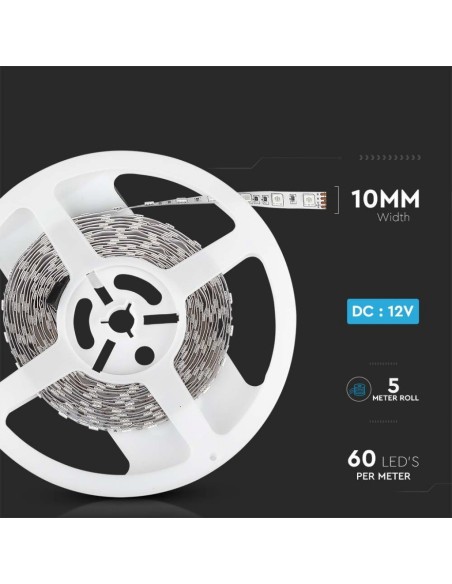Tira de leds 12V, SMD5050, 10,8W/m, 60 leds/m, IP20, ancho 10mm - V-TAC VT-5050 212120