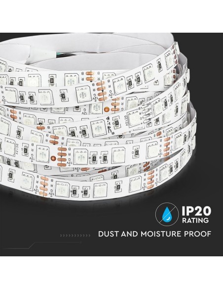 Strip led 12V, SMD5050, 10,8W/m, 60 led/m, IP20, larghezza 10mm - V-TAC VT-5050 212120