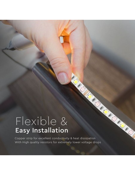 Ledstrip 12V, RGB en natuurlijk wit 4000K, SMD5050, 8W/m, 60 leds/m, IP20, breedte 10mm - V-TAC VT-5050