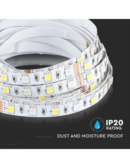 Bande LED 12V, RVB et blanc naturel 4000K, SMD5050, 8W/m, 60 leds/m, IP20, largeur 10mm - V-TAC VT-5050