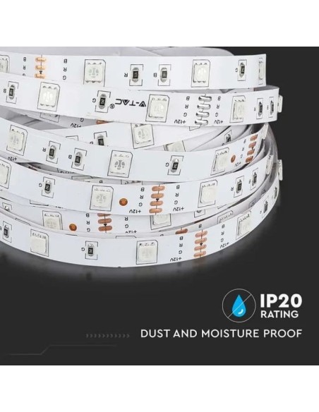 Ledstrip 12V, RGB, SMD5050, 4W/m, 30 leds/m, IP20, breedte 10mm - V-TAC VT-5050