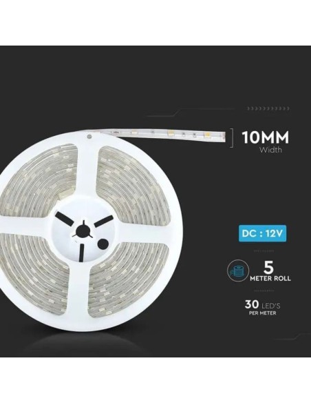 Led strip 12V, RGB, SMD5050, 4W/m, 30 leds/m, IP65, width 10mm - V-TAC VT-5050