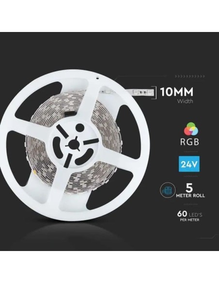 Led-Streifen 24V, RGB, SMD5050, 7W/m, 60 leds/m, IP20, Breite 10mm - V-TAC VT-5050