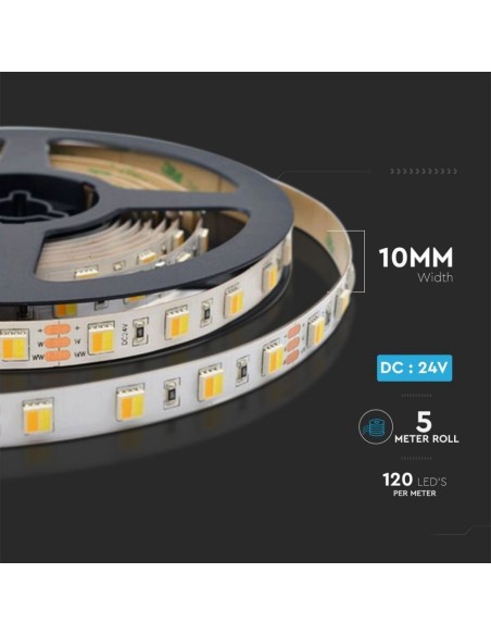 LED strip 24V, 3 in 1, SMD2835, 14W/m, 120 leds/m, IP65, width 10mm - V-TAC VT-2835