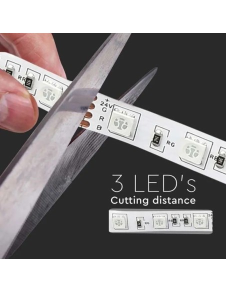 Bande LED 24V, RVB, SMD5050, 7W/m, 60 leds/m, IP20, largeur 10mm - V-TAC VT-5050