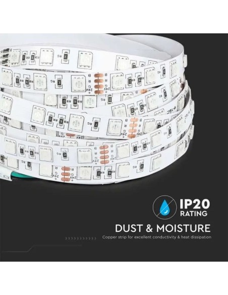 Led strip 24V, RGB, SMD5050, 7W/m, 60 leds/m, IP20, width 10mm - V-TAC VT-5050