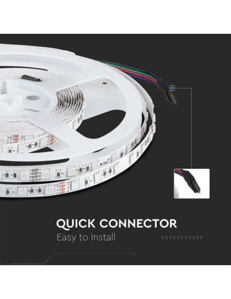 Tira led 24V, RGB, SMD5050, 7W/m, 60 leds/m, IP20, ancho 10mm - V-TAC VT-5050