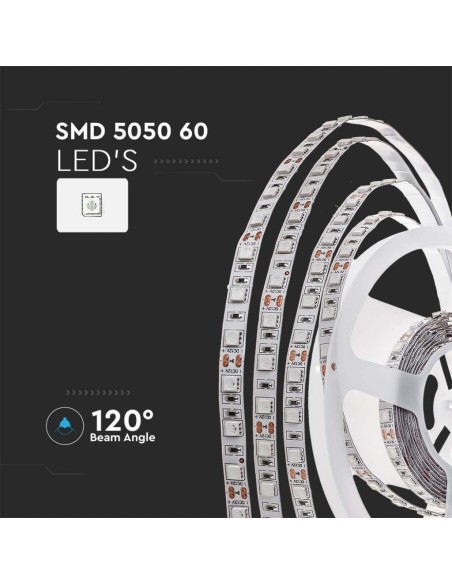Strip led 12V, bianco caldo 2200K, SMD5050, 10,8W/m, 60 led/m, IP20, larghezza 10mm - V-TAC VT-5050
