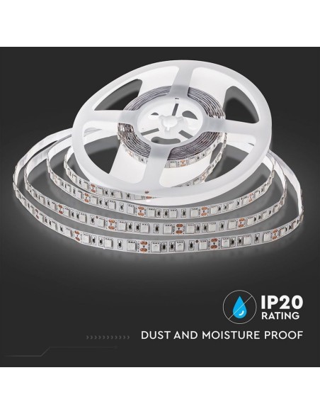 Bande LED 12V, blanc chaud 2200K, SMD5050, 10.8W/m, 60 leds/m, IP20, largeur 10mm - V-TAC VT-5050