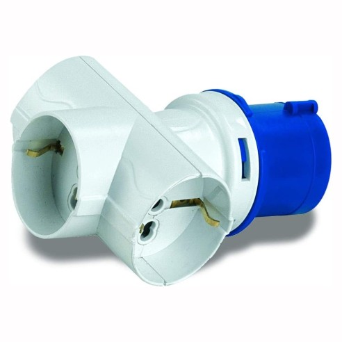 230V 2P+E industrial plug to 3 schuko...