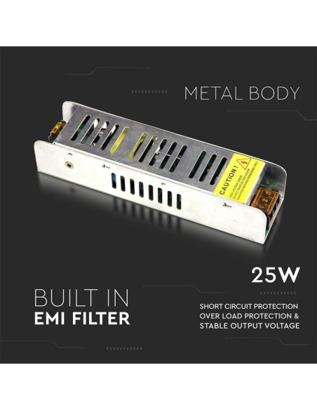 Alimentation à découpage en boîtier métallique, 25W, AC 85-265V, DC 12V 2.1A, IP20 - V-TAC 3228 VT-20026