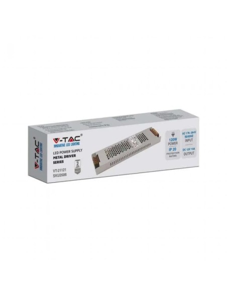 Schaltnetzteil im Metallgehäuse, 120W, AC 176-264V, DC 12V 10A, schmal, IP20 - V-TAC 2686 VT-21121