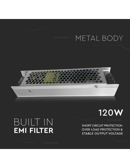 Alimentation à découpage en boîtier métallique, 120W, AC 85-265V, DC 12V 10A, IP20 - V-TAC 3243 VT-20122