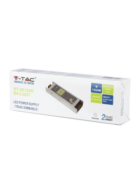 Schaltnetzteil im Metallgehäuse, 150W, AC 200-240V, DC 12V 12,5A, IP20, dimmbar - V-TAC 3257 VT-20154D