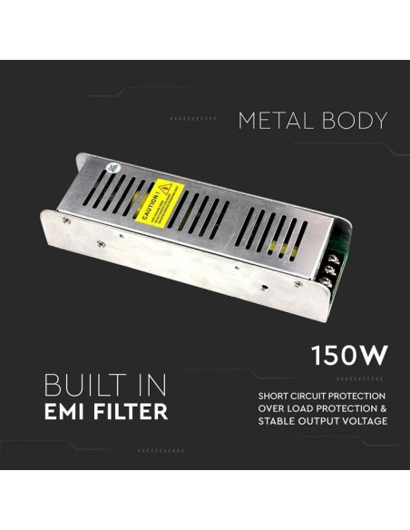 Fuente de alimentación conmutada en carcasa metálica, 150 W CA 200-240 V CC 12 V 12,5 A IP20, regulable - V-TAC 3257 VT-20154D