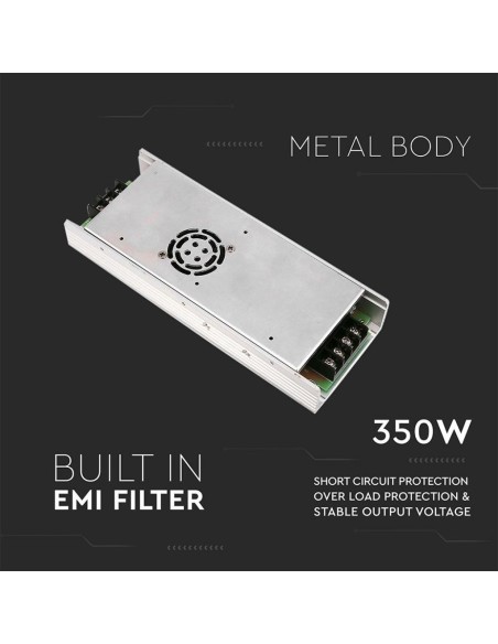 Switching power supply in metal housing, 350W, AC 220-240V, DC 12V 30A, IP20 - V-TAC 3259 VT-20352