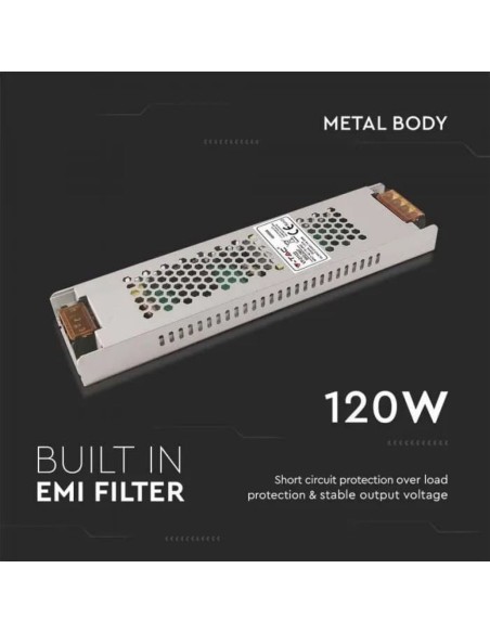Fuente de alimentación conmutada en caja metálica, 120W, AC 176-264V, DC 24V 5A, delgada, IP20 - V-TAC 2687 VT-21122