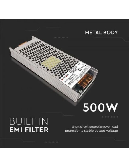 Schaltnetzteil im Metallgehäuse, 500W, AC 176-264V, DC 24V 21A, schmal, IP20 - V-TAC 2695 VT-21502