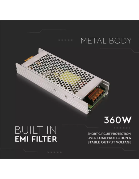 Schaltnetzteil im Metallgehäuse, 360W, AC 220-240V, DC 24V 15A, IP20 - V-TAC 3275 VT-21361