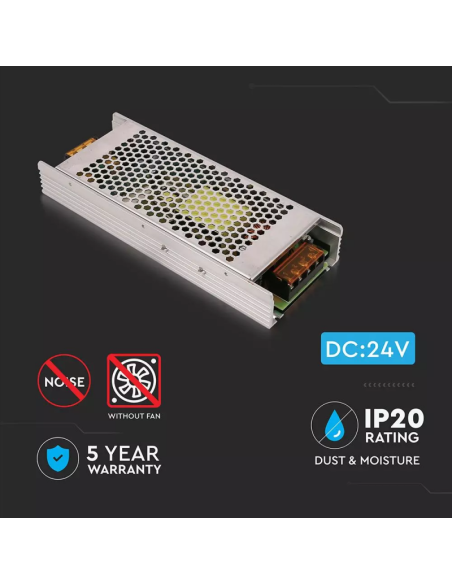 Fuente de alimentación conmutada en carcasa metálica, 360 W, CA 220-240 V, CC 24 V 15 A, IP20 - V-TAC 3275 VT-21361