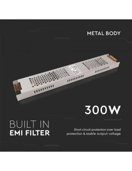 Alimentation à découpage en boîtier métallique, 300W, AC 176-264V, DC 24V 12.5A, slim, IP20 - V-TAC 2693 VT-21302