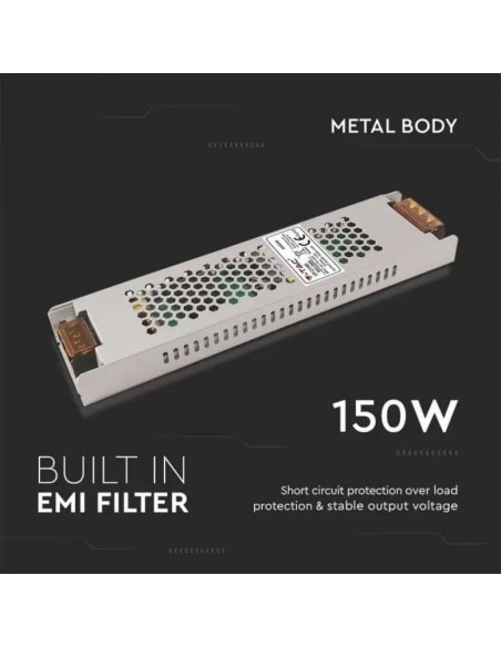 Fuente de alimentación conmutada en carcasa metálica, 150 W, CA 176-264 V, CC 24 V 6,25 A, delgada, IP20 - V-TAC 2689 VT-21153