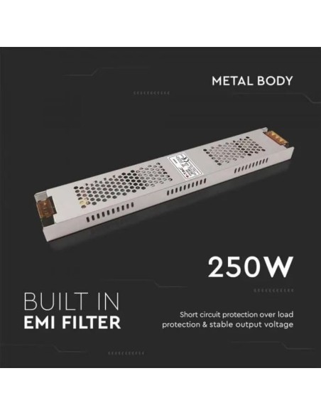 Switching power supply in metal housing, 250W, AC 176-264V, DC 24V 10.41A, slim, IP20 - V-TAC 2691 VT-21253